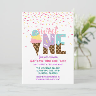 Ice Cream & Sprinkles Sweet One 1st Birthday Invitation