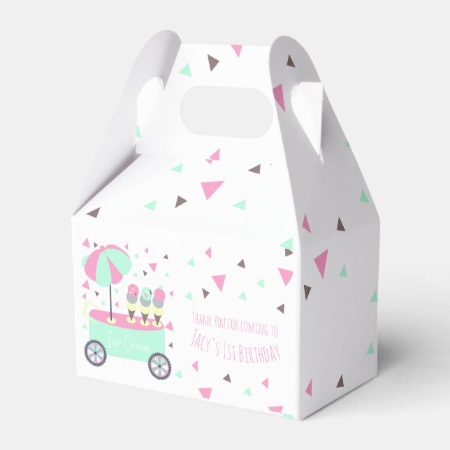 Ice Cream Stand Confetti Pink Birthday Party Favor Box (Front Side)