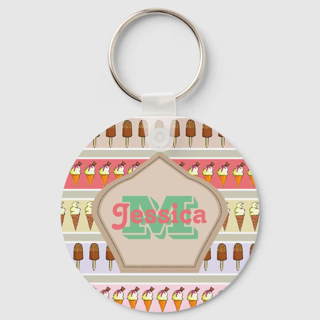 Ice Cream Stripes Personalised Keychain (Front)