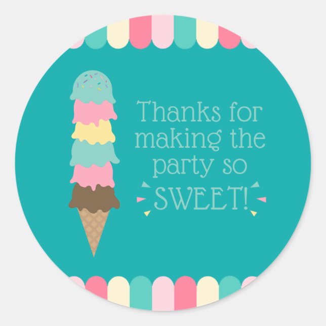 Ice Cream Summer Baby Shower Teal Classic Round Sticker (Front)