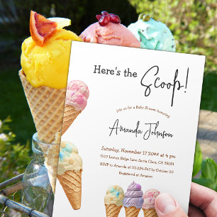 Ice Cream Summer Here Scoop Sweet Baby Shower Invitation