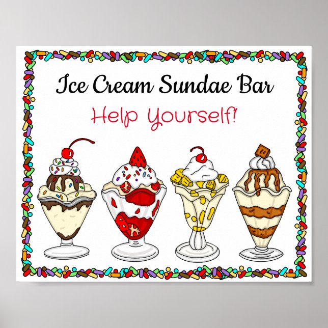 Ice Cream Sundae Bar | Wedding or Baby Shower Sign (Front)