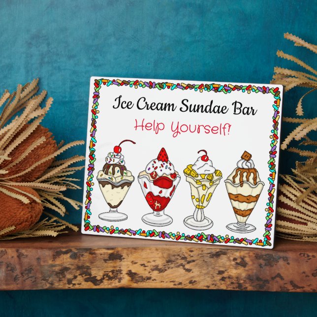 Ice Cream Sundae Bar | Wedding or Baby Shower Sign Plaque (Side)