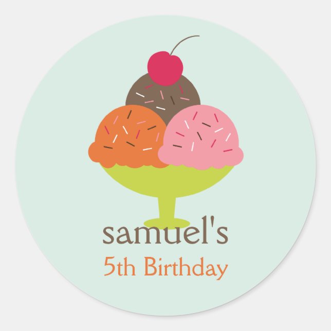 Ice Cream Sundae Birthday Favour Stickers (Blue) (Front)