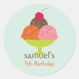 Ice Cream Sundae Birthday Favour Stickers (Blue)