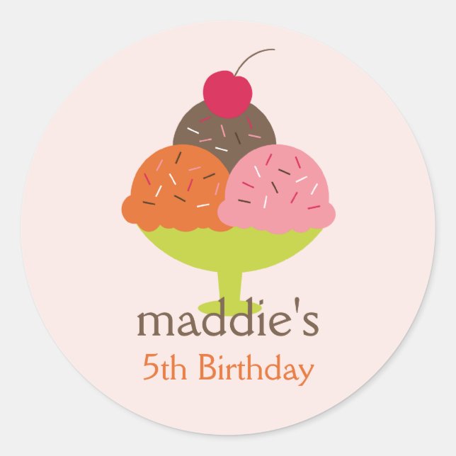 Ice Cream Sundae Birthday Favour Stickers (Pink) (Front)