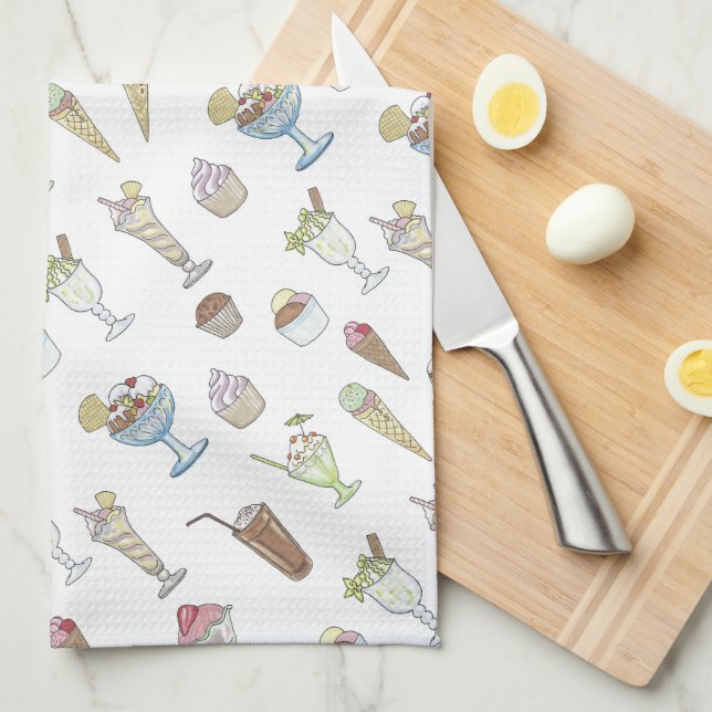 Ice Cream Sundae Collage Kitchen Towel (Quarter Fold)