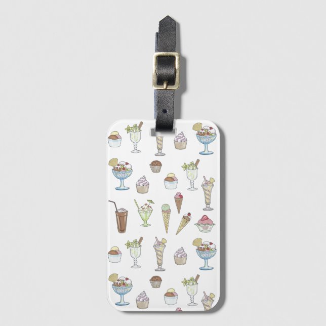 Ice Cream Sundae Desserts Pattern White Luggage Tag (Front Vertical)