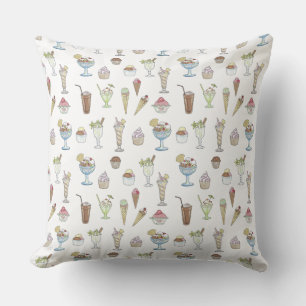 Ice Cream Sundae Desserts Pattern White Throw Pillow