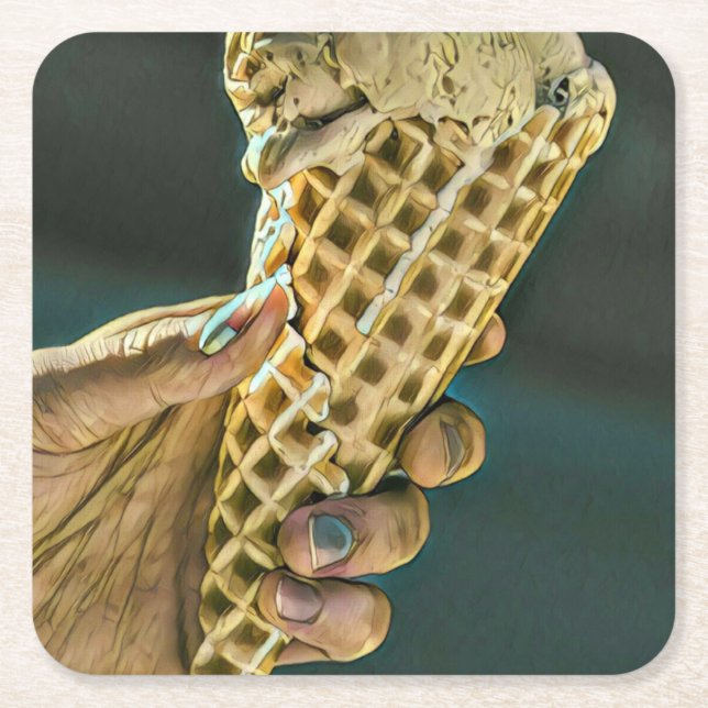 Ice cream sundae for kids square paper coaster (Front)