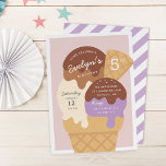 Ice Cream Sundae Kids Birthday Party Invitation<br><div class="desc">Chill out with these cute ice cream themed party invitations for your little one's birthday party. Fun summer design in a soft muted colour palette features scoops of chocolate, vanilla, and purple ice cream in a waffle cone topped with chocolate syrup and sprinkles. Personalize with your party details inscribed on...</div>