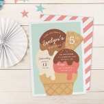 Ice Cream Sundae Kids Birthday Party Invitation<br><div class="desc">Chill out with these cute ice cream themed party invitations for your little one's birthday party. Fun summer design in a soft muted colour palette features scoops of chocolate, vanilla, and strawberry ice cream in a waffle cone topped with chocolate syrup and sprinkles. Personalize with your party details inscribed on...</div>