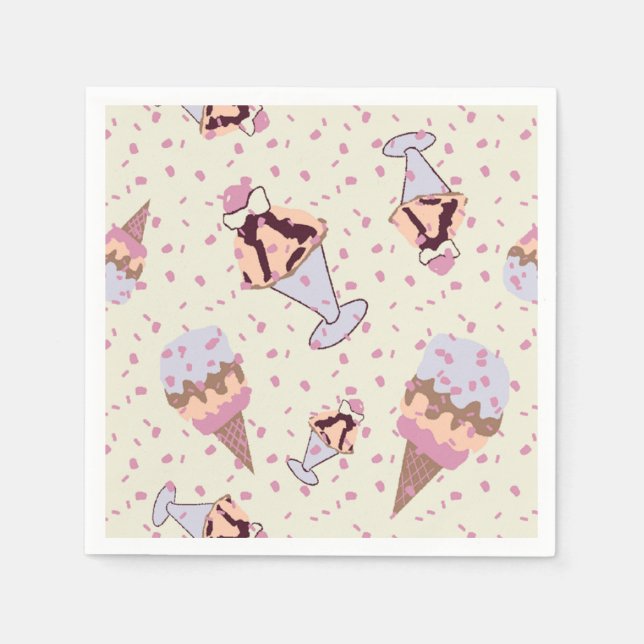 Ice Cream Sundae Pastel Summer Pattern Napkin (Front)