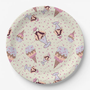 Ice Cream Sundae Pastel Summer Pattern Paper Plate
