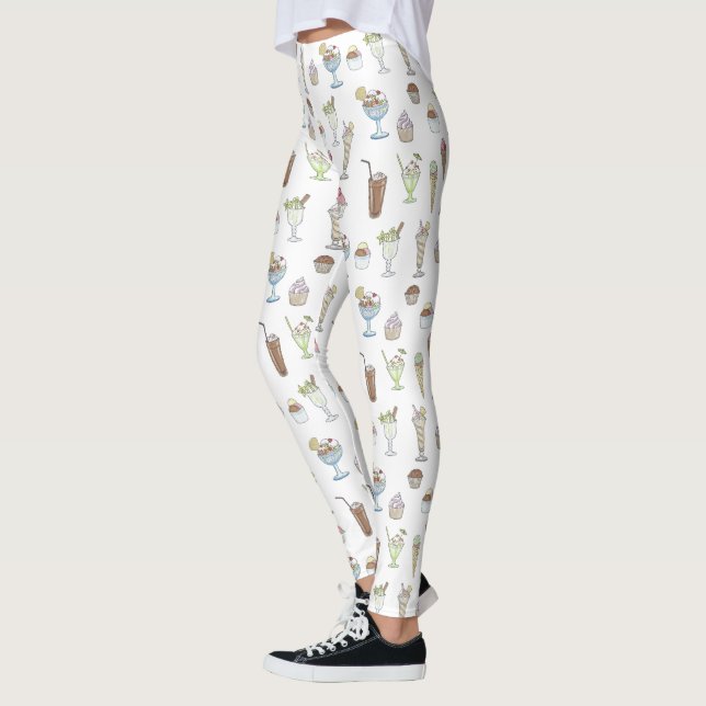 Ice Cream Sundae Pattern White Leggings (Left)