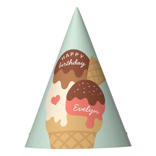 Ice Cream Sundae Personalized Kids Birthday Party Hat (Front)
