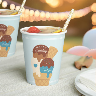 Ice Cream Sundae Personalized Kids Birthday Party Paper Cups