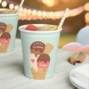 Ice Cream Sundae Personalized Kids Birthday Party Paper Cups