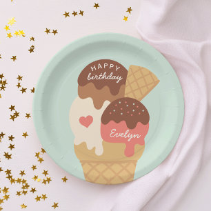 Ice Cream Sundae Personalized Kids Birthday Party Paper Plate