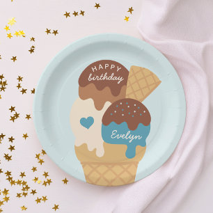 Ice Cream Sundae Personalized Kids Birthday Party Paper Plate