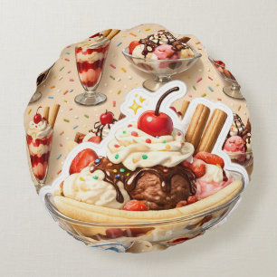 Ice cream sundae premium round pillow