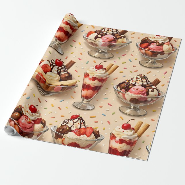Ice cream sundae premium wrapping paper (Unrolled)