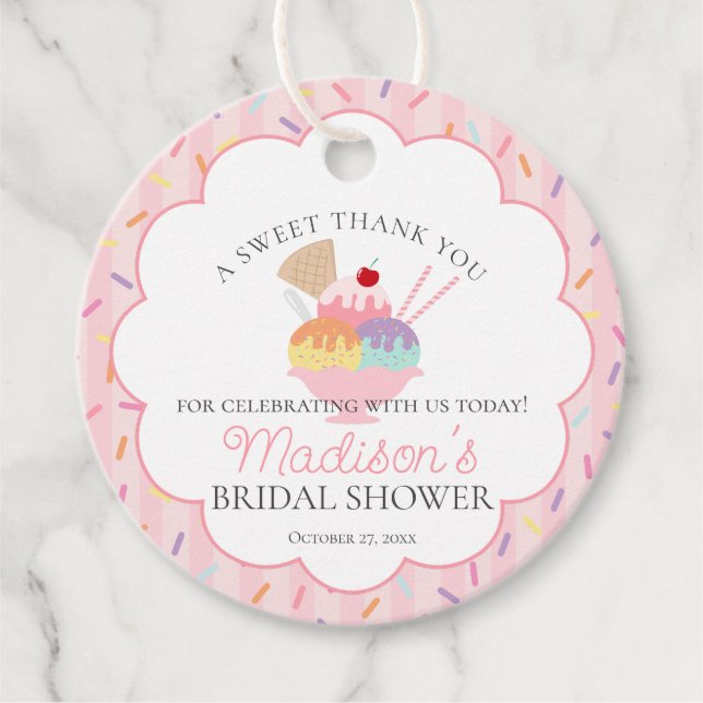Ice Cream Sundae Scooped Up Bridal Shower Favour Tags (Front)