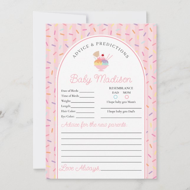 Ice Cream Sundae Sprinkled Advice for Baby Card (Front)