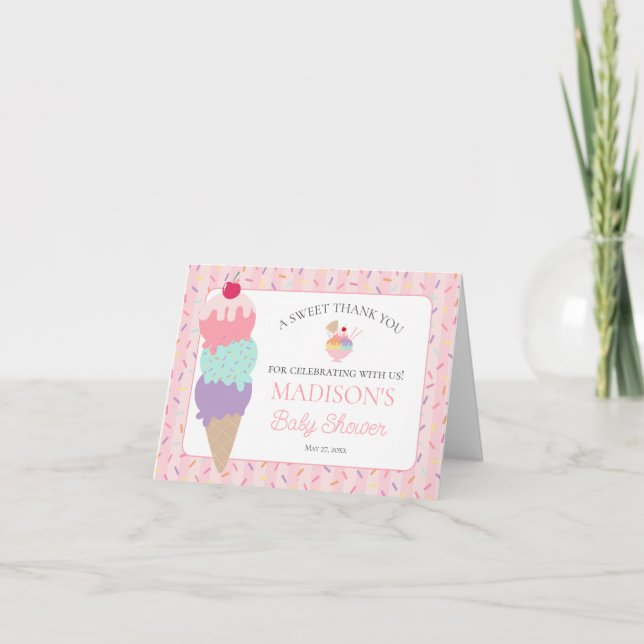 Ice Cream Sundae Sprinkled Baby Thank You Card  (Front)