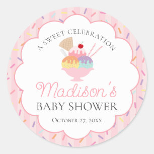 Ice Cream Sundae Sprinkled with Love Baby Shower Classic Round Sticker