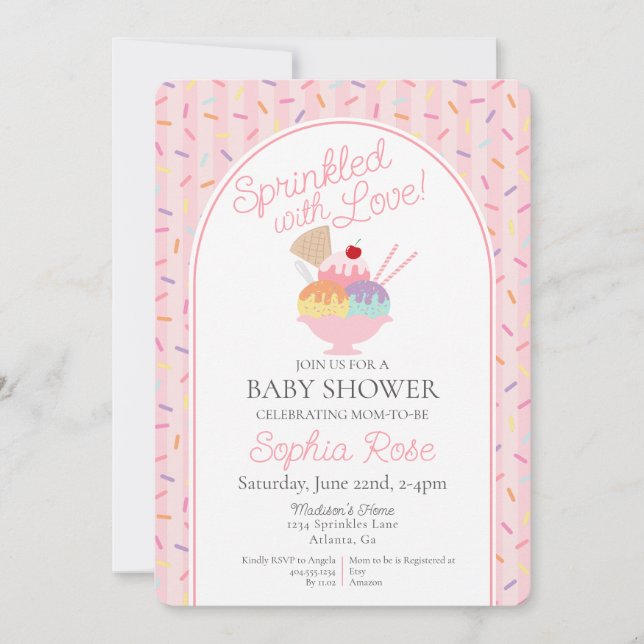 Ice Cream Sundae Sprinkled with Love Baby Shower Invitation (Front)