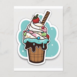 Ice cream sundae sticker postcard