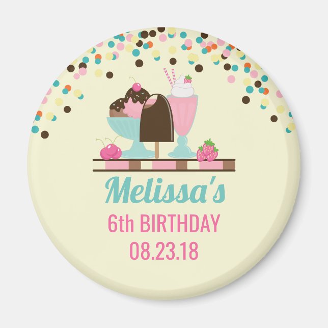 Ice Cream Sundae Summery Treats Birthday Magnet (Front)