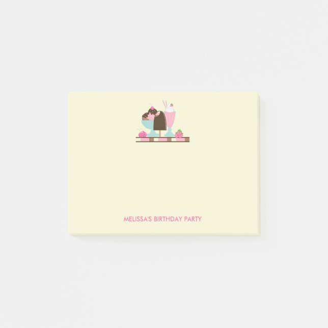 Ice Cream Sundae Summery Treats Birthday Party Post-it Notes (Front)
