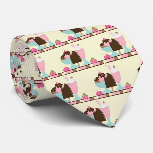 Ice Cream Sundae Summery Treats Pattern Tie (Rolled)