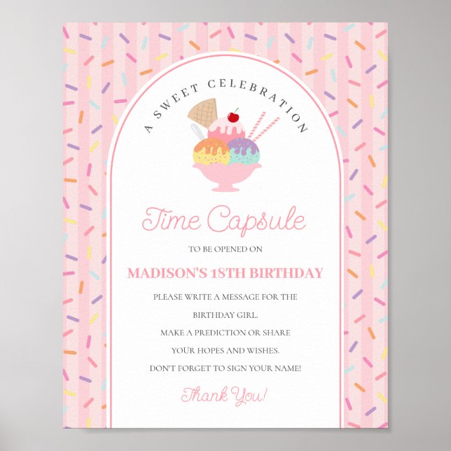 Ice Cream Sundae Sweet One Birthday Time Capsule Poster (Front)