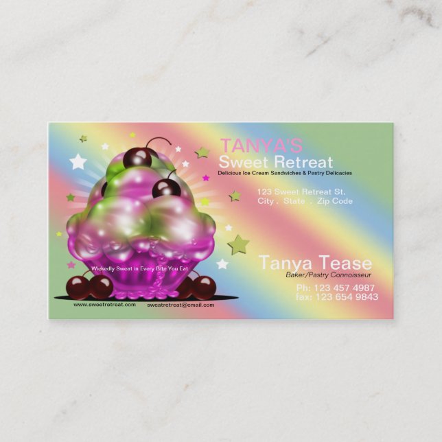 Ice Cream Sundae Tart Cherry Topping Business Card (Front)