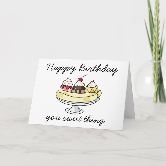 Ice Cream Sundae Watercolor Birthday Card (Front)