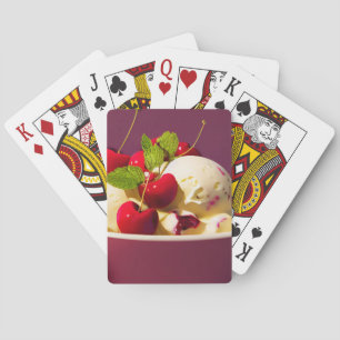 Ice cream sundae with cherries and syrup playing cards