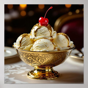 Ice Cream Sundae with Gold Syrup Blank Poster