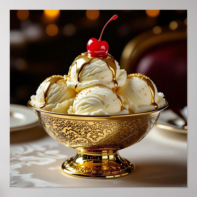 Ice Cream Sundae with Gold Syrup Blank Poster (Front)