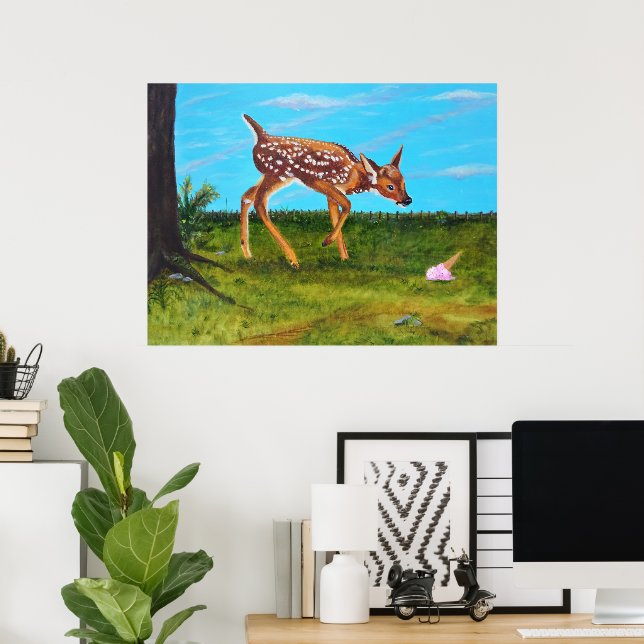 "Ice Cream Surprise" Deer Fine Art Poster (Home Office)