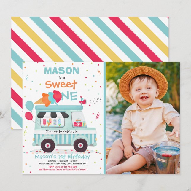 Ice Cream Sweet Birthday Ice Cream Truck Invitatio Invitation (Front/Back)