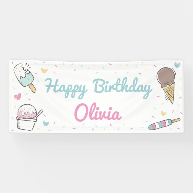 Ice Cream Sweet Celebration Birthday Party Any Age Banner (Horizontal)