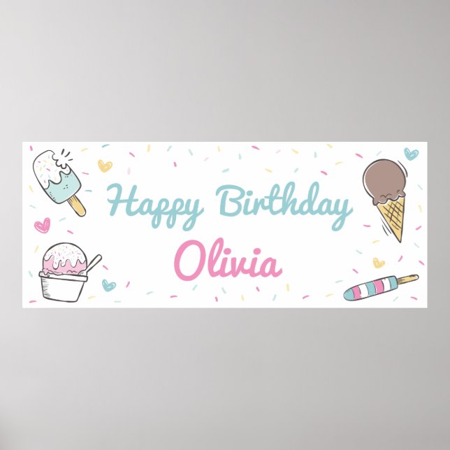 Ice Cream Sweet Celebration Birthday Party Any Age Poster (Front)