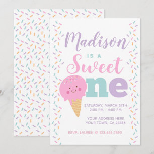 Ice Cream, Sweet One, 1st birthday Invitation