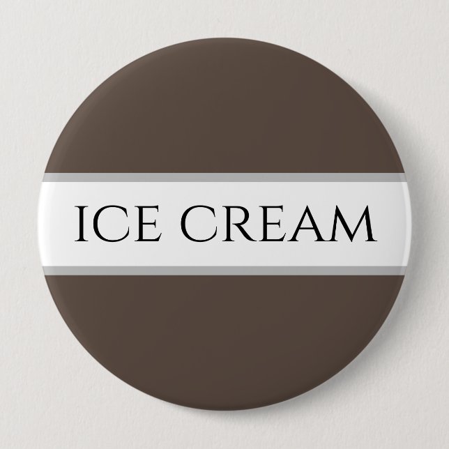 ICE CREAM Text Fun Chocolate Brown White Stripes 4 Inch Round Button (Front)