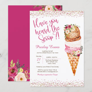 Ice Cream "The Scoop" Watercolor Bridal Shower Invitation