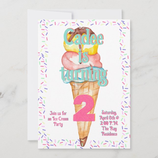 Ice Cream Theme Birthday, Editable Invitation (Front)