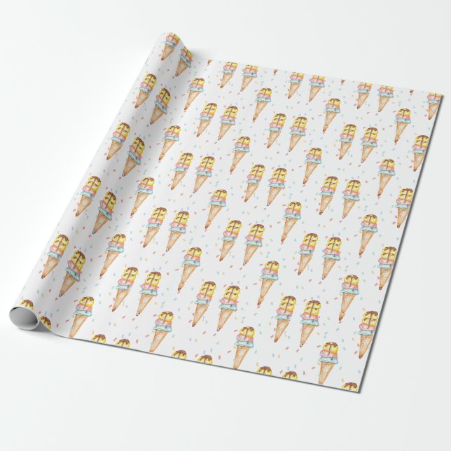 Ice Cream Theme Birthday, Editable Invitation Wrapping Paper (Unrolled)